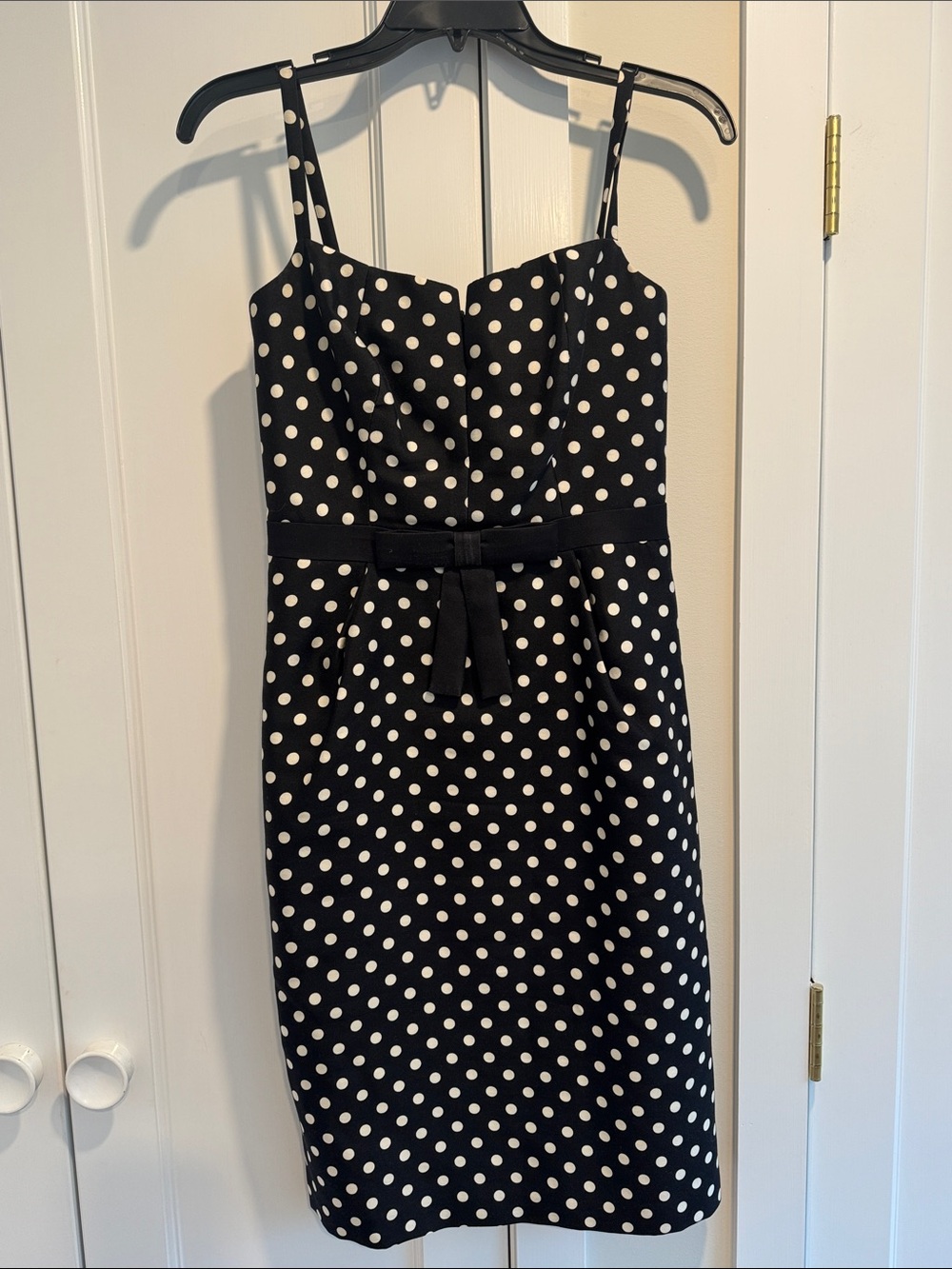 Milly Black and White Polka Dot Midi Dress with Waist Bow